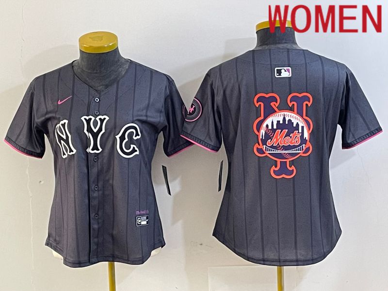 Women New York Mets Blank Black City Edition 2024 Nike MLB Jersey style 5->women mlb jersey->Women Jersey